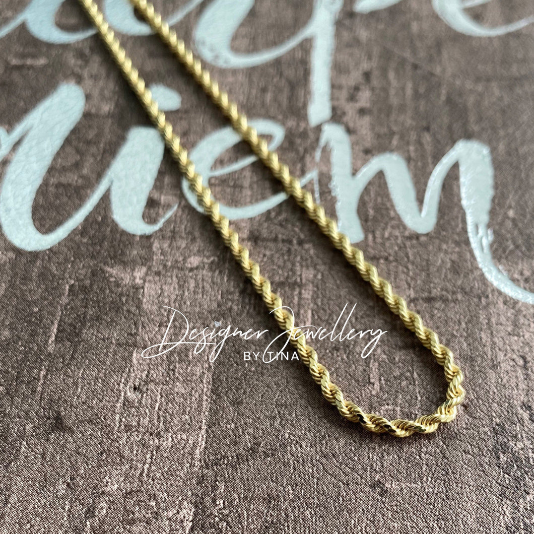 10K Gold Solid Weight 2.25 mm Diamond Cut Rope Chain