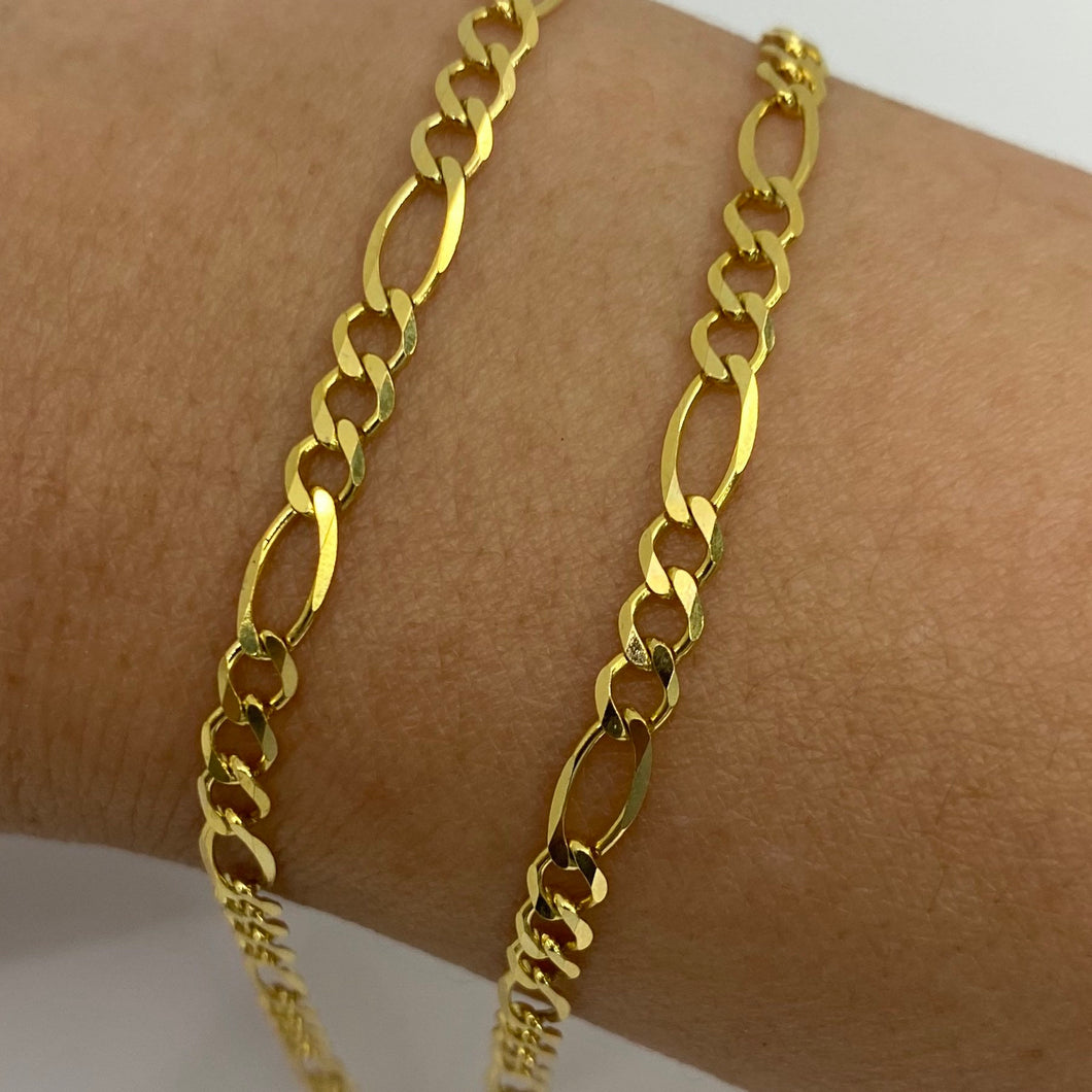 SOLID 10K Gold 3.7 mm Figaro Link Bracelet/Chain