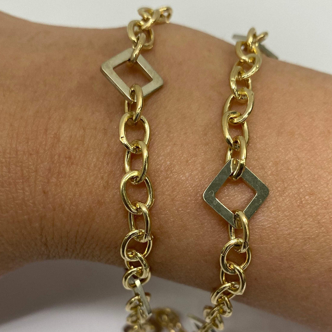 SOLID 10K Gold Two Tone Fancy Link Chain