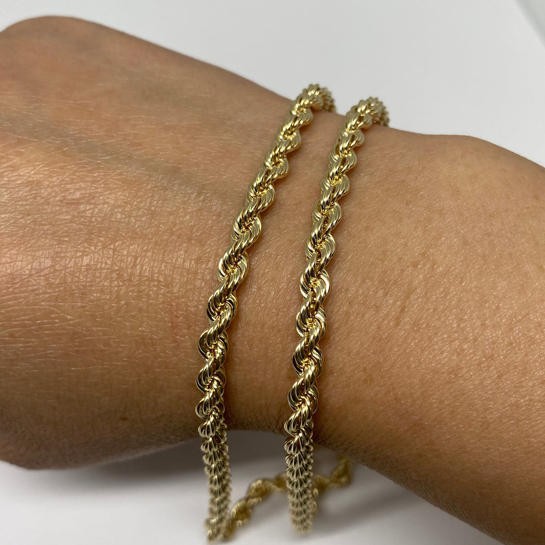 10K Gold 4 mm Rope Link Bracelet/Chain