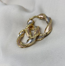 Load image into Gallery viewer, Tri-colour 10K gold twisted hoop earrings
