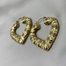 Load image into Gallery viewer, 10K Gold Heart Bamboo Earrings
