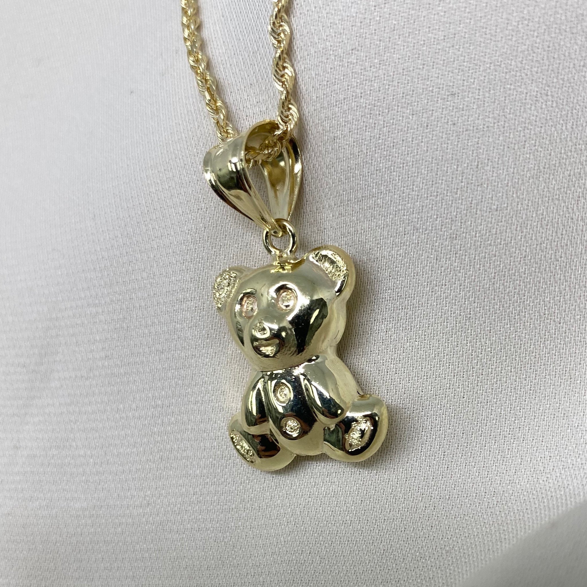 Gold Personalized Name Heart I Love You Teddy Bear Charm Pendant Necklace (Yellow/Rose/White)