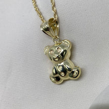 Load image into Gallery viewer, 10K Gold Oversized Puffed Teddy Bear Charm Necklace
