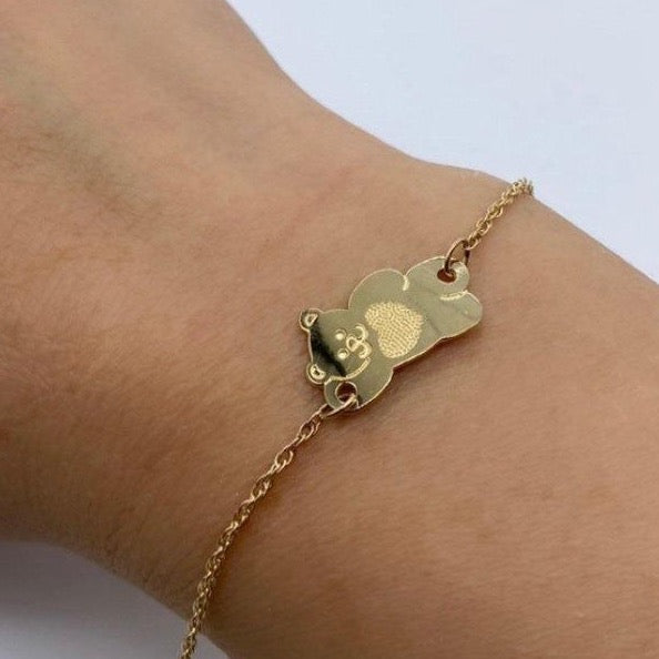 Large 10K Gold Teddy Bear Baby ID Bracelet