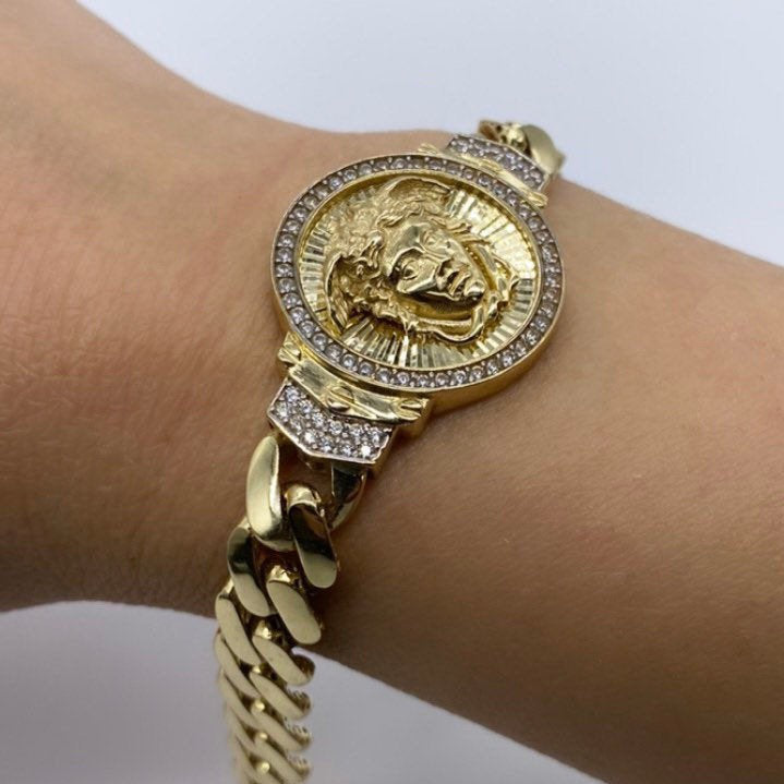10K Gold Medusa Miami Cuban Link Bracelet