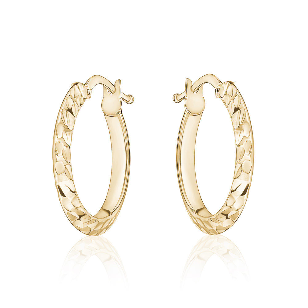 10K Gold Diamond Cut Knife Edge Hoop Earrings (Small)