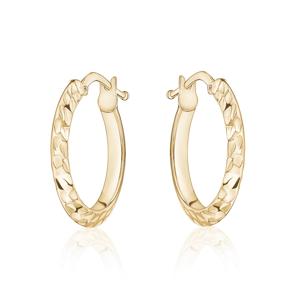 10K Gold Diamond Cut Knife Edge Hoop Earrings (Small)