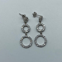 Load image into Gallery viewer, Ladies 10K White Gold Dangling Halo Earrings
