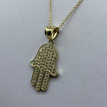 Load image into Gallery viewer, 10K Gold Cubic Zirconia Hamsa Necklace
