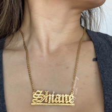 Load image into Gallery viewer, XL Double Stacked Diamond Cut Old English Name Necklace with a Single Diamond
