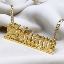 Load image into Gallery viewer, XL Double Stacked Diamond Cut Old English Name Necklace with a Single Diamond
