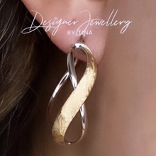 Load image into Gallery viewer, 10K Two Tone Gold Twisted Hoop Earrings
