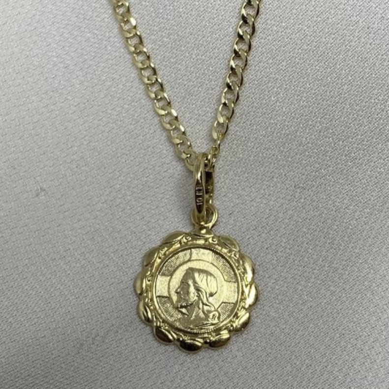 10K Gold Religious Medallion Chain Set