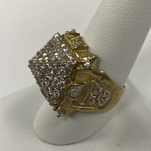 Load image into Gallery viewer, 10K Gold Two Tone Fleur De Lis Inspired Pyramid Ring
