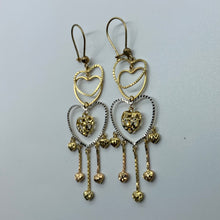 Load image into Gallery viewer, Ladies 10K Gold Tri-Colour Dangling Heart Earrings
