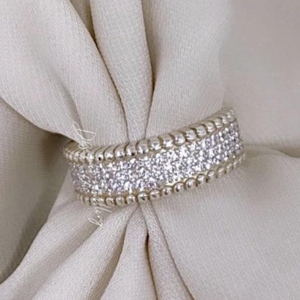 Gold and Diamond Beaded Band Ring