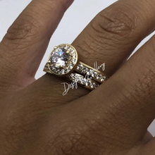 Load image into Gallery viewer, 10K Gold Brilliant Cut Cubic Zirconia Halo Bridal Ring
