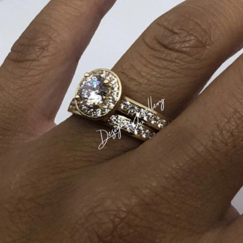 10K Gold Brilliant Cut Cubic Zirconia Halo Bridal Ring