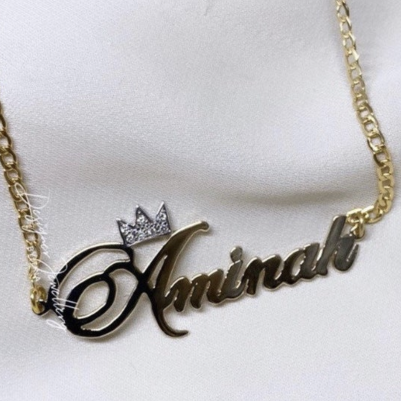 Diamond Cursive Font Personalized Name Necklace with Miami Cuban Chain