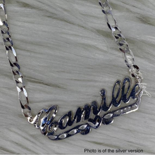Load image into Gallery viewer, Diamond Cut Cursive Font Personalized Name Necklace with Two Tone Figaro Chain
