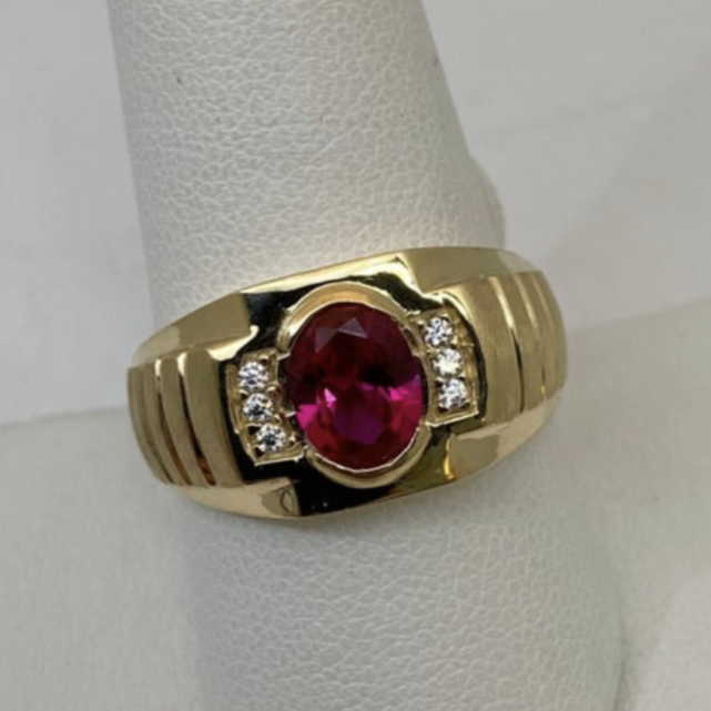 10K Gold Cubic Zirconia and Ruby Ring