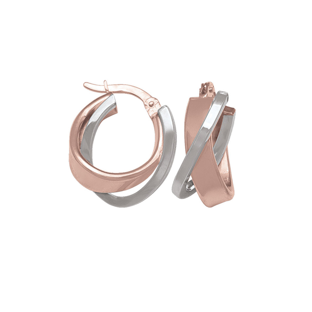 14K Two Tone Gold Fancy Hoop Earrings