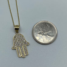 Load image into Gallery viewer, 10K Gold Cubic Zirconia Hamsa Necklace
