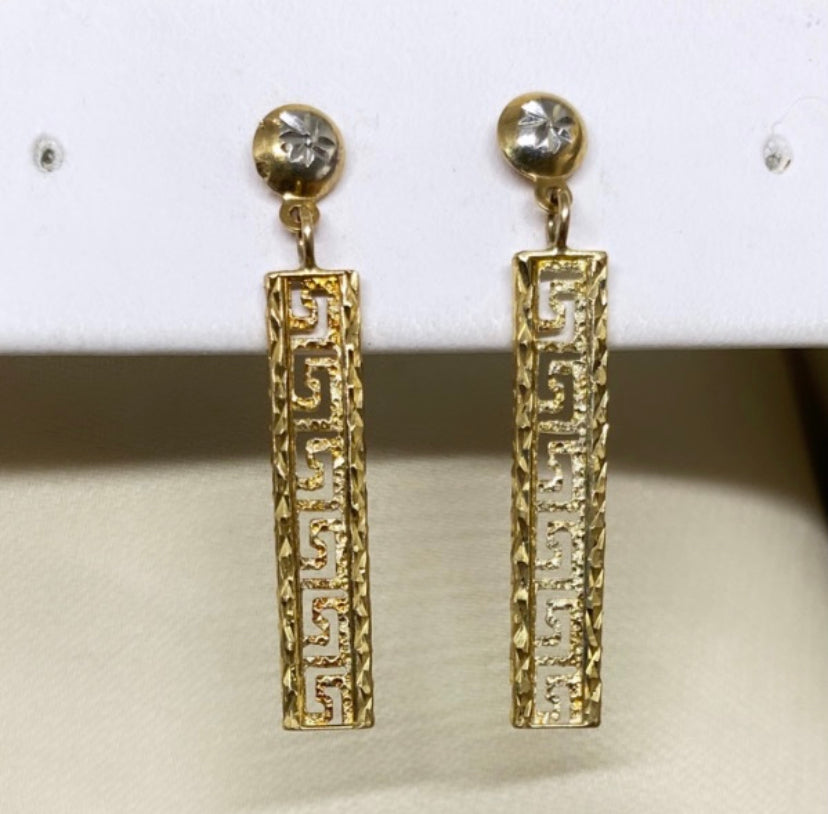 10K Gold Greek Key Dangling Earrings