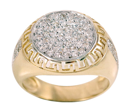 10K Yellow Gold Greek Key Diamond Encrusted Ring