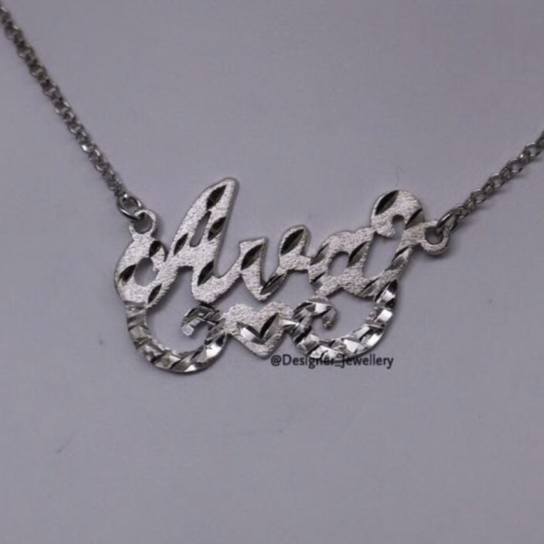 Diamond Cut Cursive Font Personalized Name Necklace with Rolo Chain