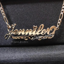 Load image into Gallery viewer, Diamond Cut Cursive Font Personalized Name Necklace with Two Tone Figaro Chain
