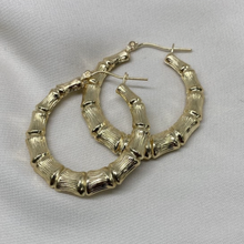 Load image into Gallery viewer, 10K Gold Old School Bamboo Hoop Earrings
