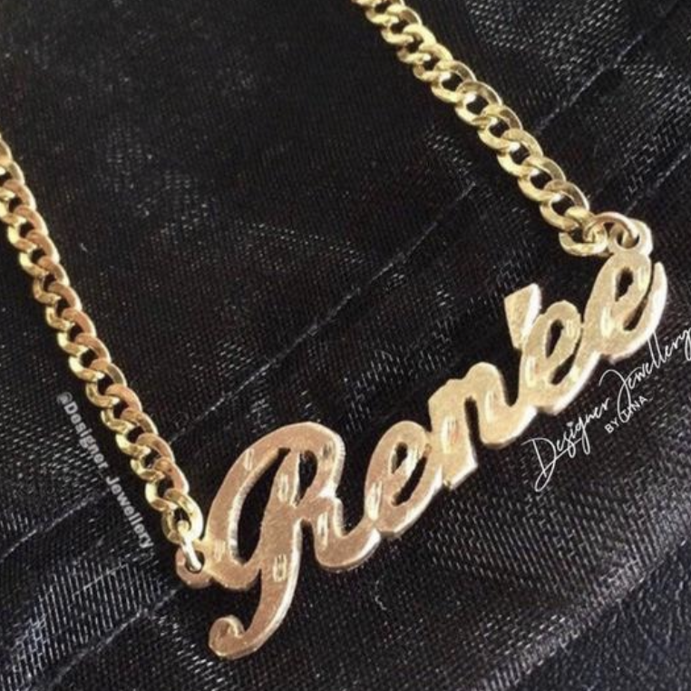 Diamond Cut Cursive Personalized Name Necklace with Open Curb Chain