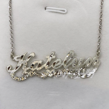 Load image into Gallery viewer, Diamond Cut Cursive Font Personalized Name Necklace with Rolo Chain
