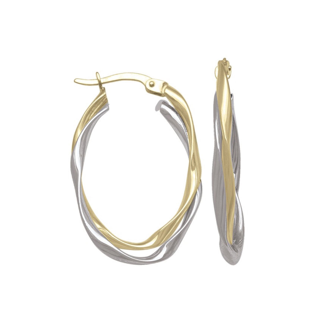 10K Gold Two Tone Oval Hoop Earrings