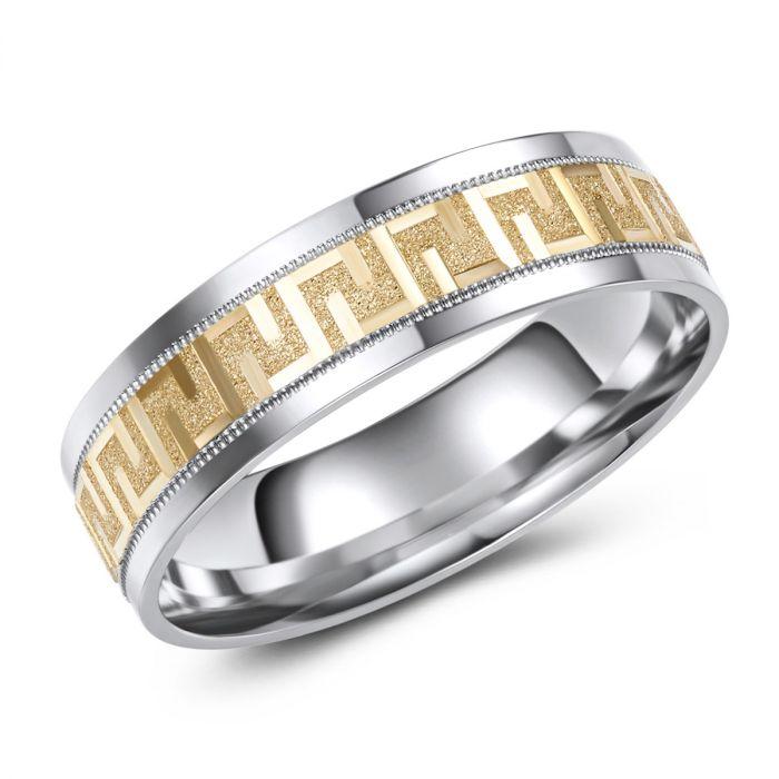 10K White and Yellow Gold Greek Key Wedding Band