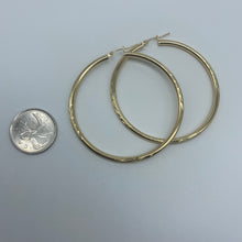 Load image into Gallery viewer, Medium 10K Gold Frosted Diamond Cut Hoop Earrings
