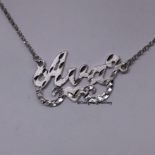Load image into Gallery viewer, Diamond Cut Cursive Font Personalized Name Necklace with Rolo Chain
