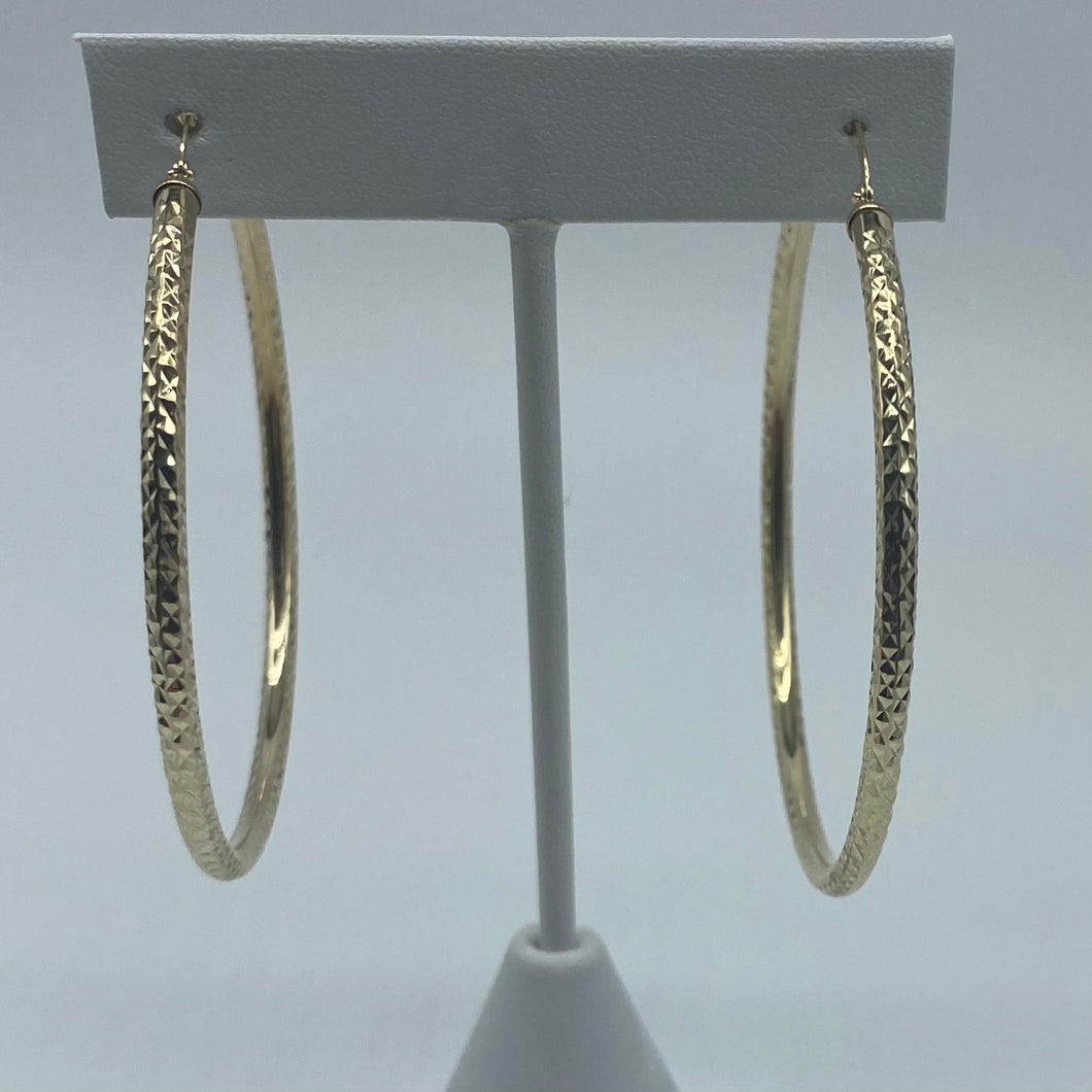 Large 10K Gold Diamond Cut Hoop Earrings