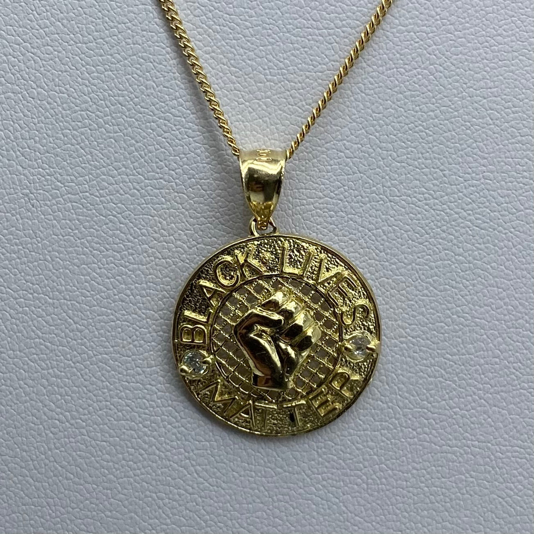 10K Gold Cubic Zirconia BLM Medallion Necklace