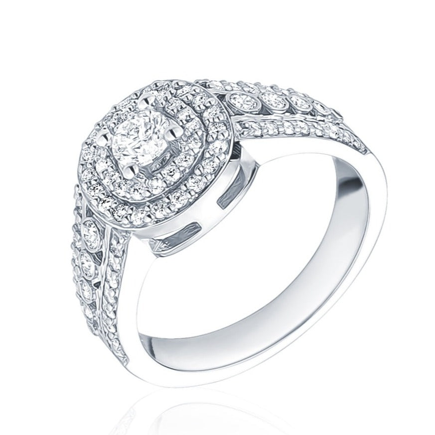 14K Gold Diamond Double Halo Engagement Ring