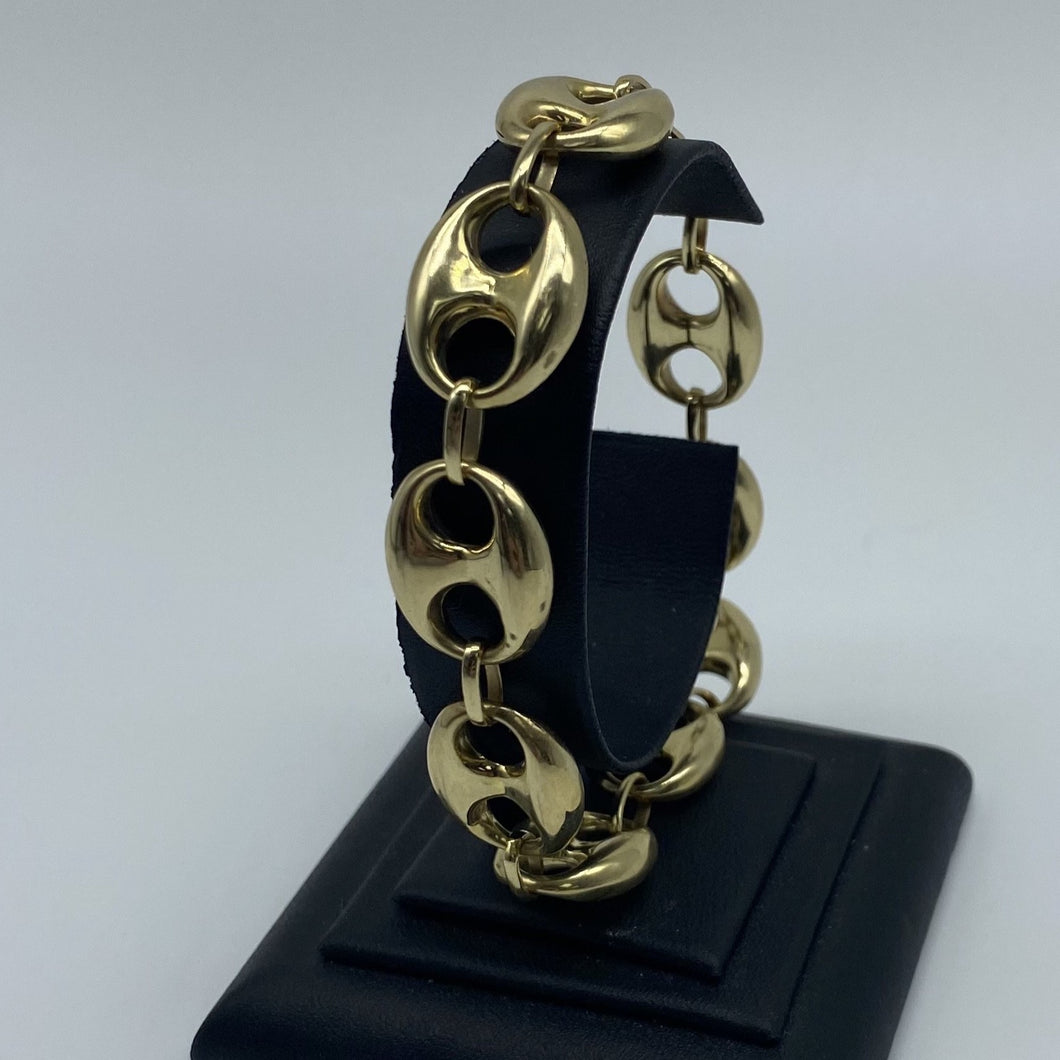 Mens 10K Gold Puffed Mariner Link Bracelet
