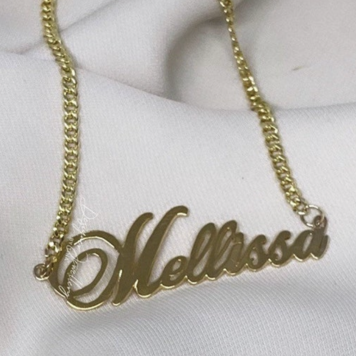 High Polish Cursive Font Personalized Name Necklace with Puffed Miami Link Chain