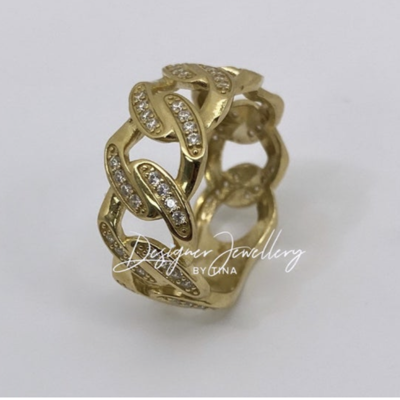 10K Gold Cubic Zirconia Miami Cuban Link Ring