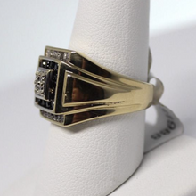 Load image into Gallery viewer, Mens 14K gold white and black diamond signet ring
