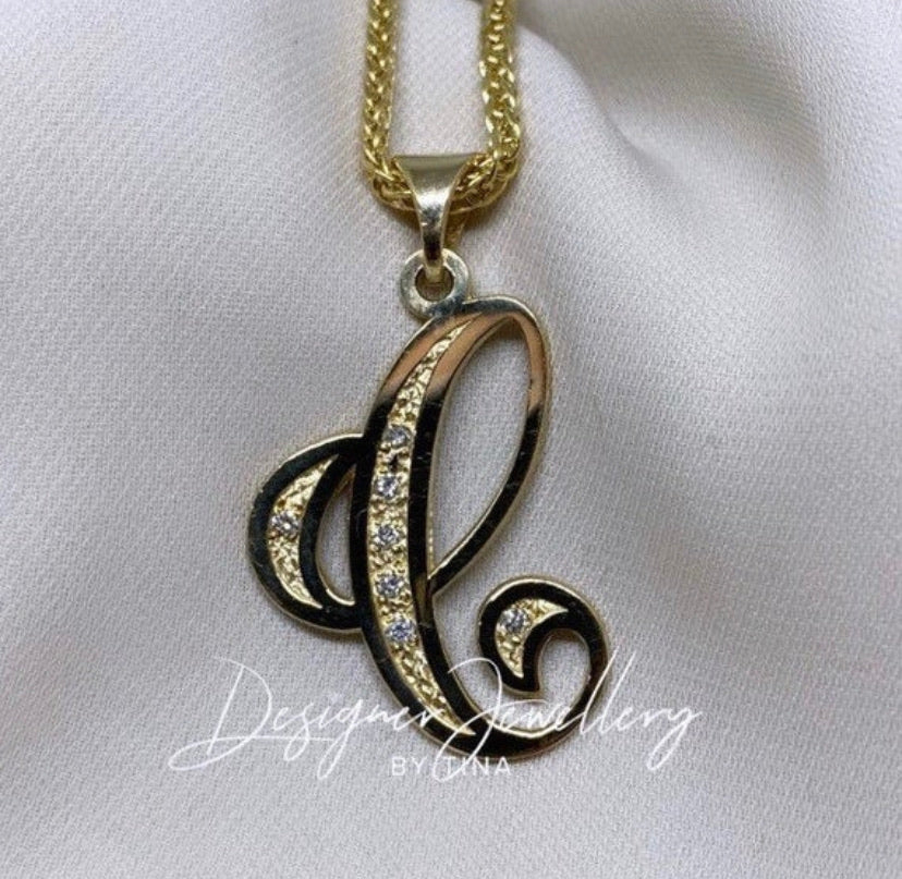 10K Gold Diamond Initial Necklace