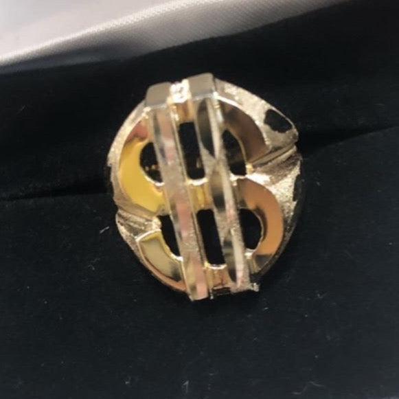10K Gold Diamond Cut Dollar Sign Ring
