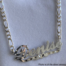 Load image into Gallery viewer, Diamond Cut Cursive Font Personalized Name Necklace with Two Tone Figaro Chain
