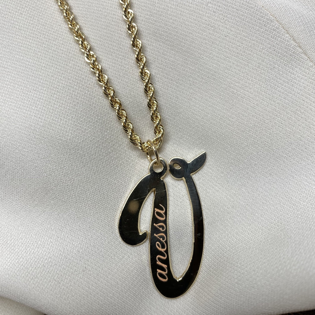 10k Gold Name Engrave Initial Necklace